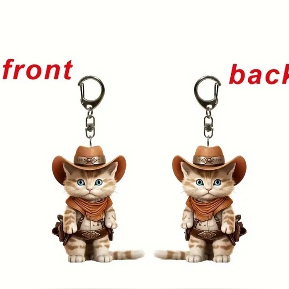 1 Piece Cowboy Kitten Keychain, 2D Acrylic Cat Pendant, 0.3cm Thick, Double-Side - Picture 6 of 6